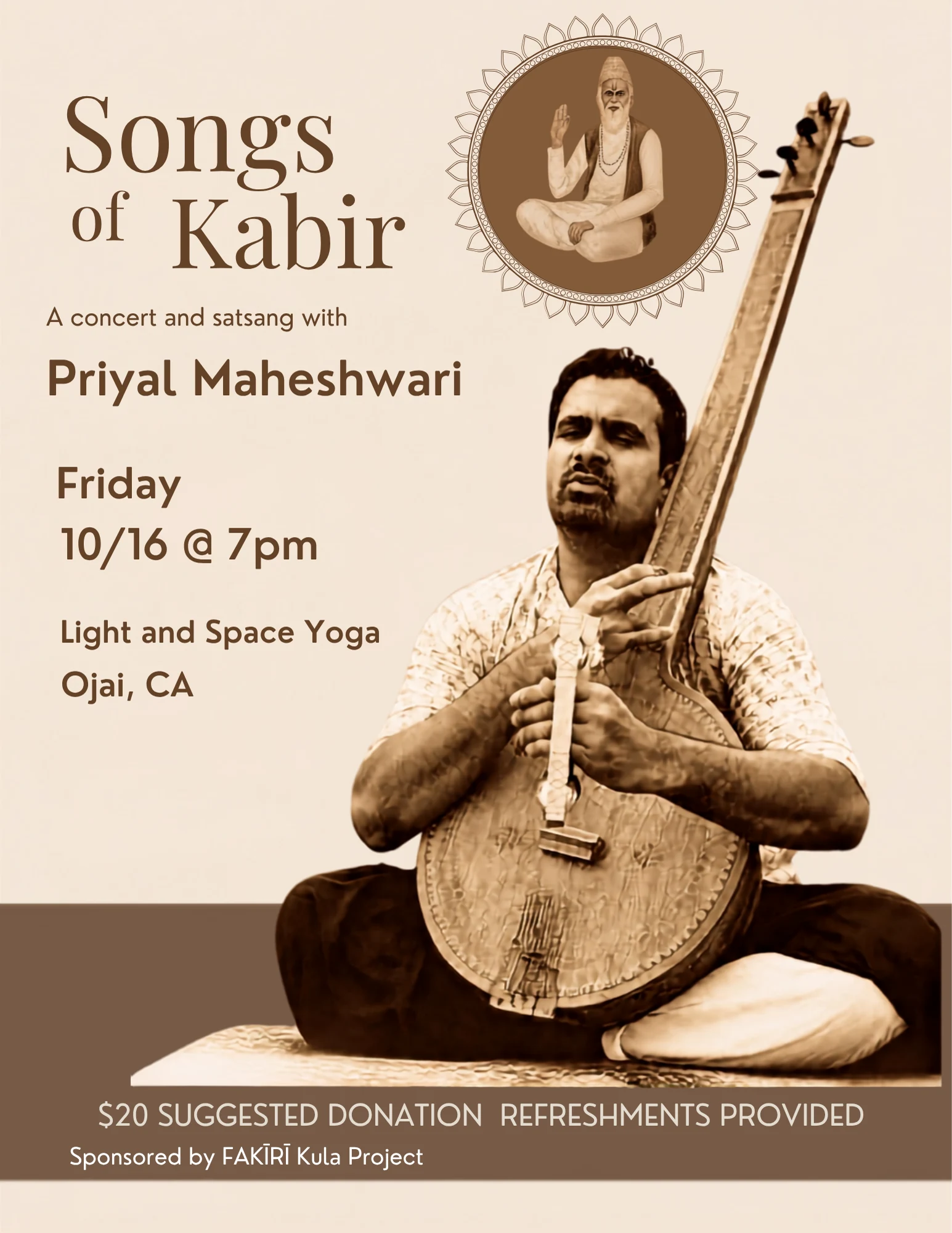 Songs of Kabīr event flyer with Priyal Maheshwari